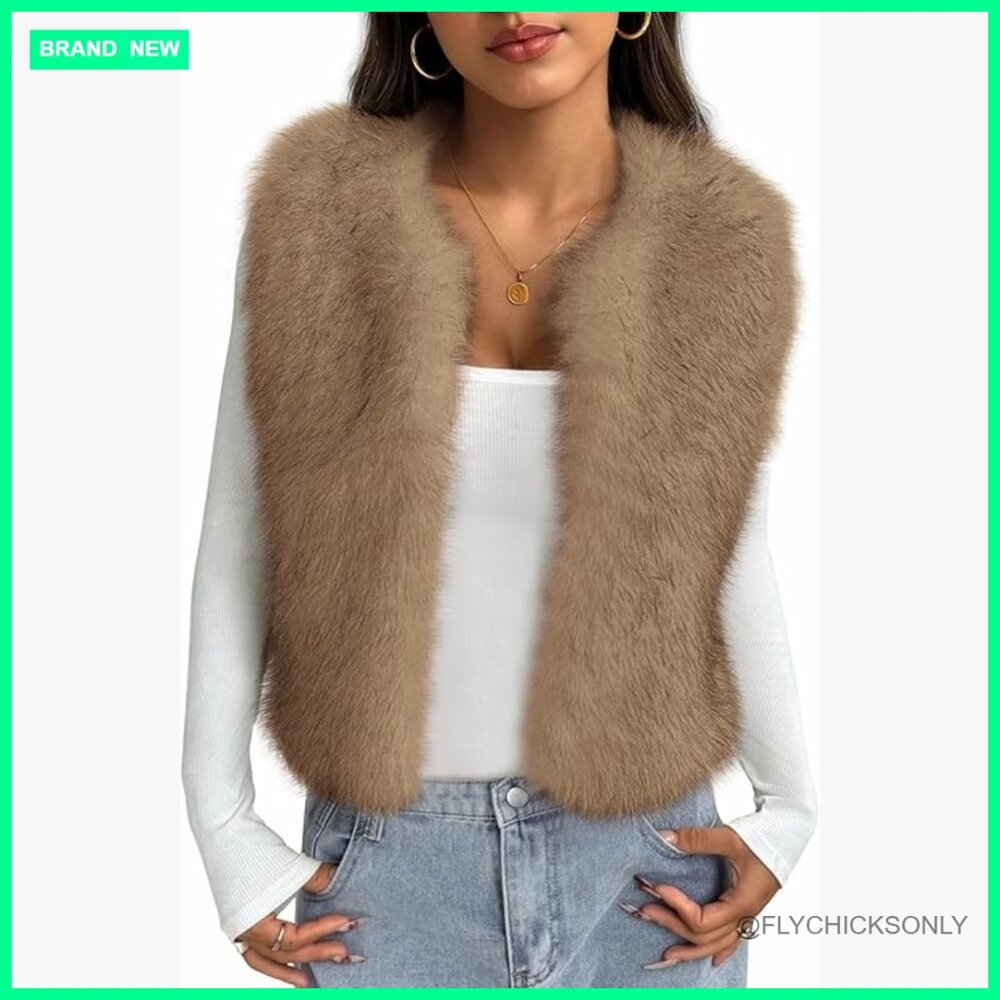 Faux Fur Vest Women Sleeveless Fuzzy Jacket Outerwear Vests